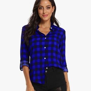 Banana Republic Blue/Black Buffalo Check Medium Petite